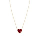 Yvonne Léon 9K Yellow Gold Collier Solitaire Pm Coeur Agate Rouge or Jaune