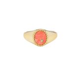 Yvonne Léon  9K Yellow Gold sz 48 Baby Chevalière Ovale Corail or Jaune
