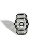 My Way Rhodium Plated Sterling Silver Black Enamel & Diamond Ring