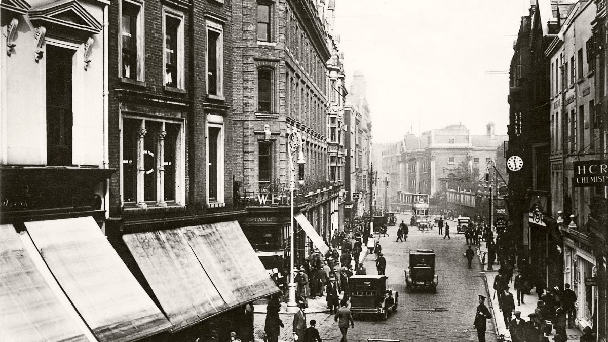 Grafton Street in 1869 with view of Weir & Sons. 